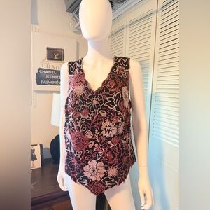 NWT TADASHI Beaded Floral Evening Top – Black & Rose Pink – Size 2X – Made in US
